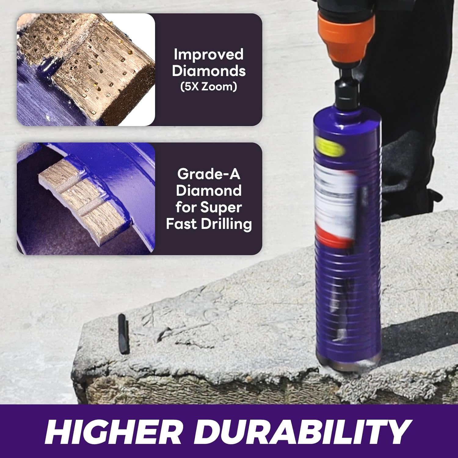 2-1/2" Core Drill Bit with Pilot Bit & Adapters(SDS Plus and 1/2" Hex), 5/8"-11 Thread, 9.5" Depth, Upgraded-Welded Segments Diamond Core Bits for Concrete, Masonry, Brick Block