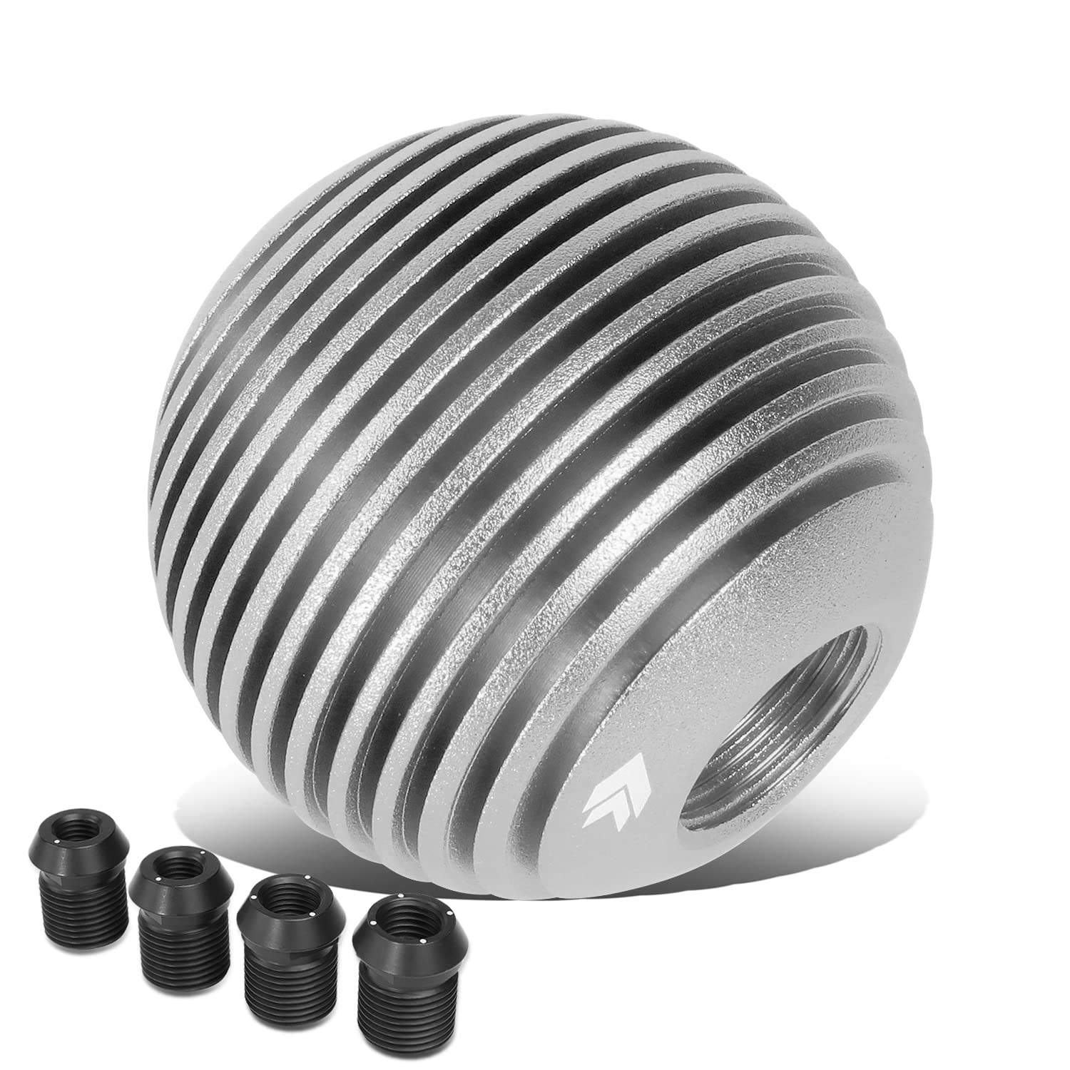 NRG InnovationsSK-703SL Universal Aluminum Shift Knob with Thread Adapters, Heat Sink Style Round Ball Shape, Silver