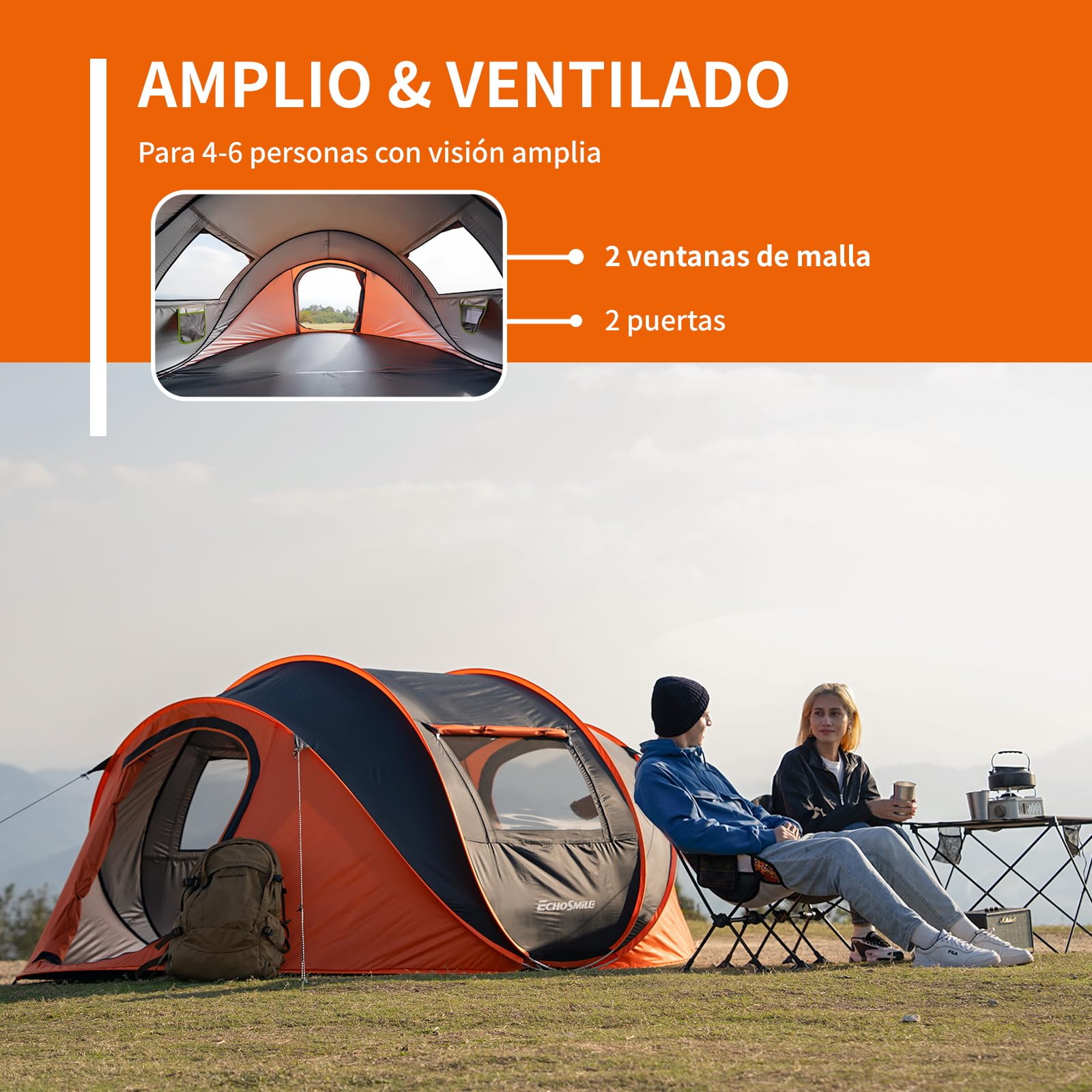 EchoSmile Tienda de Campaña Pop Up 2/4/6 Personas Tenda Campismo | Instantánea,Ventanas, Bolsillos, Bolsa de Transporte, Impermeable, Anti-UV,para Campismo,Senderismo Playa