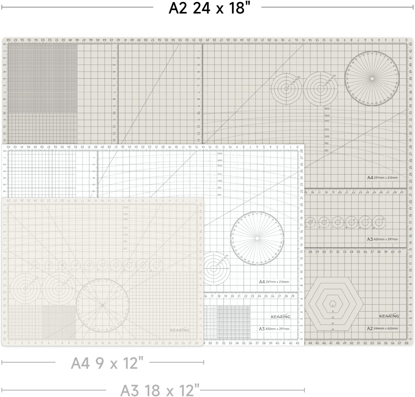 KEARING Large A2 Self-Healing Cutting Mat (24" x 18") - 5-Layer Double-Sided PVC Craft Mat with Inch & Metric Grids for Sewing, Quilting, Arts & DIY - Heavy Duty Rotary Cutter Board, 1 PCS