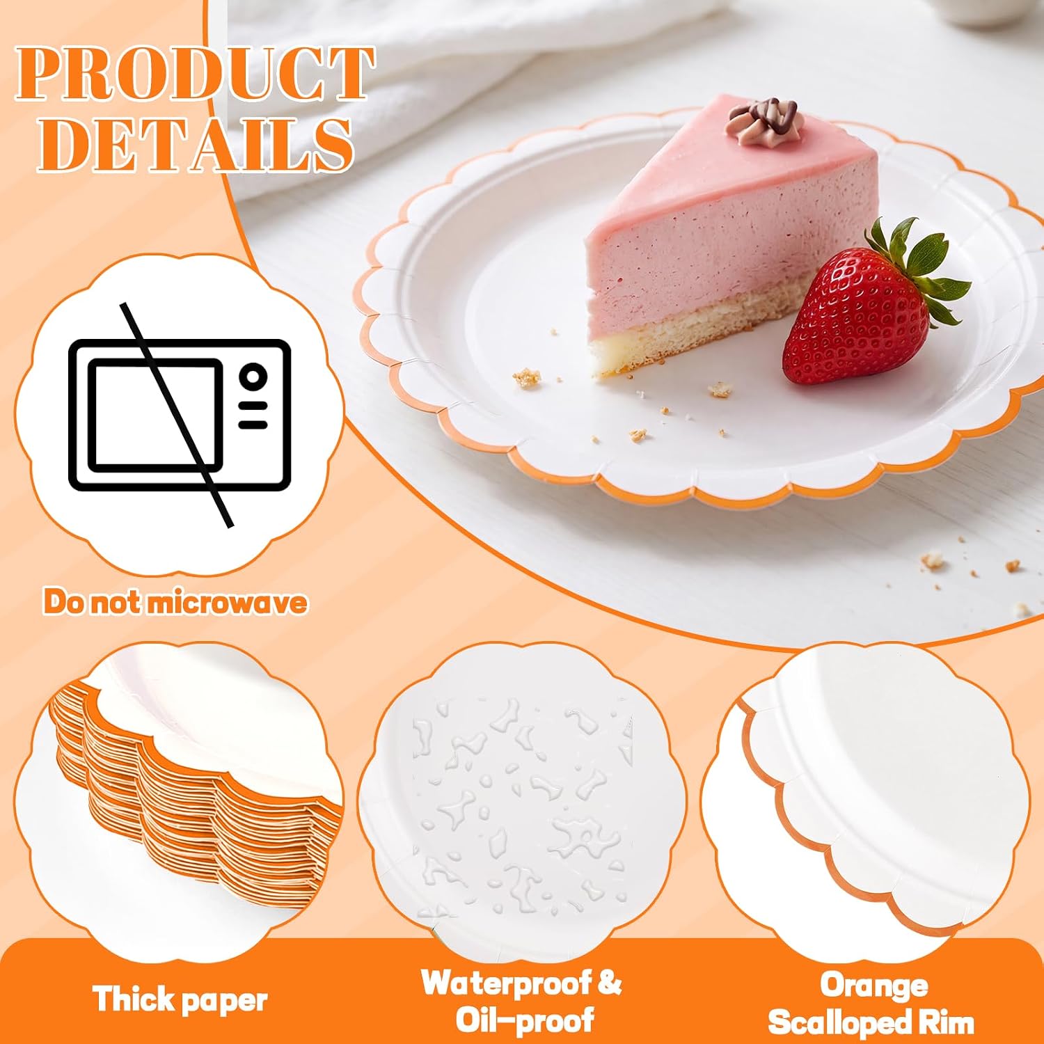  30Pcs Orange Paper Plates Scalloped Fall Dessert Cake Plate thumbnail