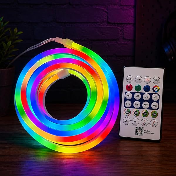 Akıllı Neon LED Şerit 5 Metre – USB Bağlantılı, Uygulama ve Kumanda Kontrollü, Müzik Senkronizasyonlu, Zaman Ayarlı, Çok Renkli Esnek Neon Işık Şeridi, Oda Dekorasyonu ve Gaming Setup
