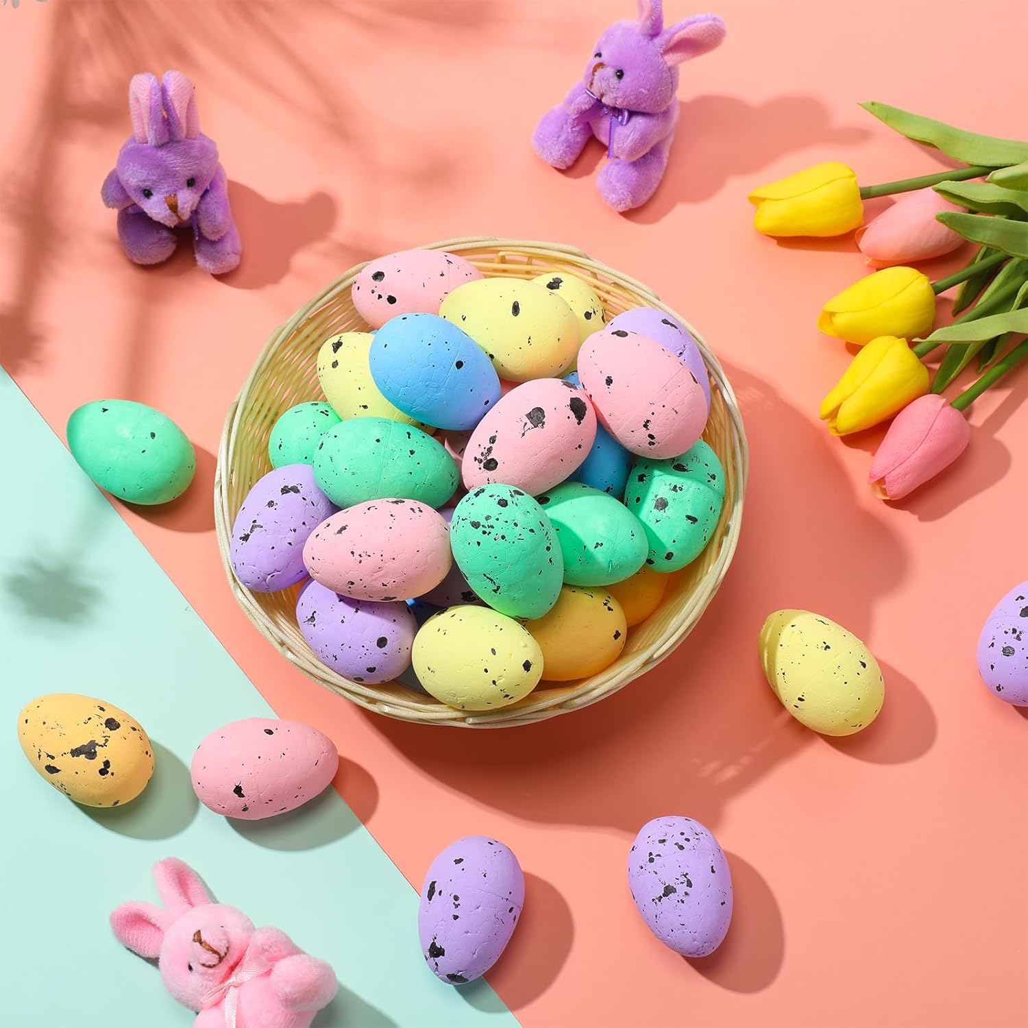 Wenqik 120 Pcs 2.36" Foam Easter Egg for Crafts Small Easter Eggs Artificial Foam Easter Decor for Easter Holiday Game Activities Photo Props Home Supplies(Speckled Style)