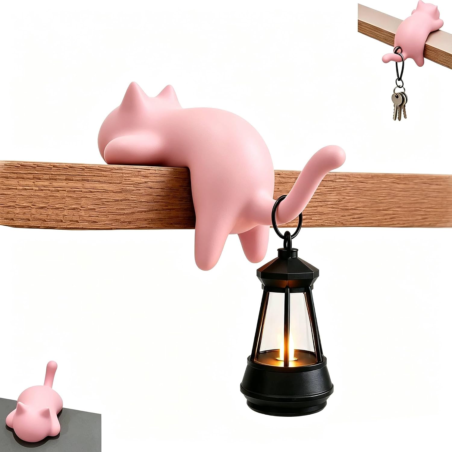 Cat Bookshelf Lantern Light, Hanging Bookshelf Decor Hook for Edge Display