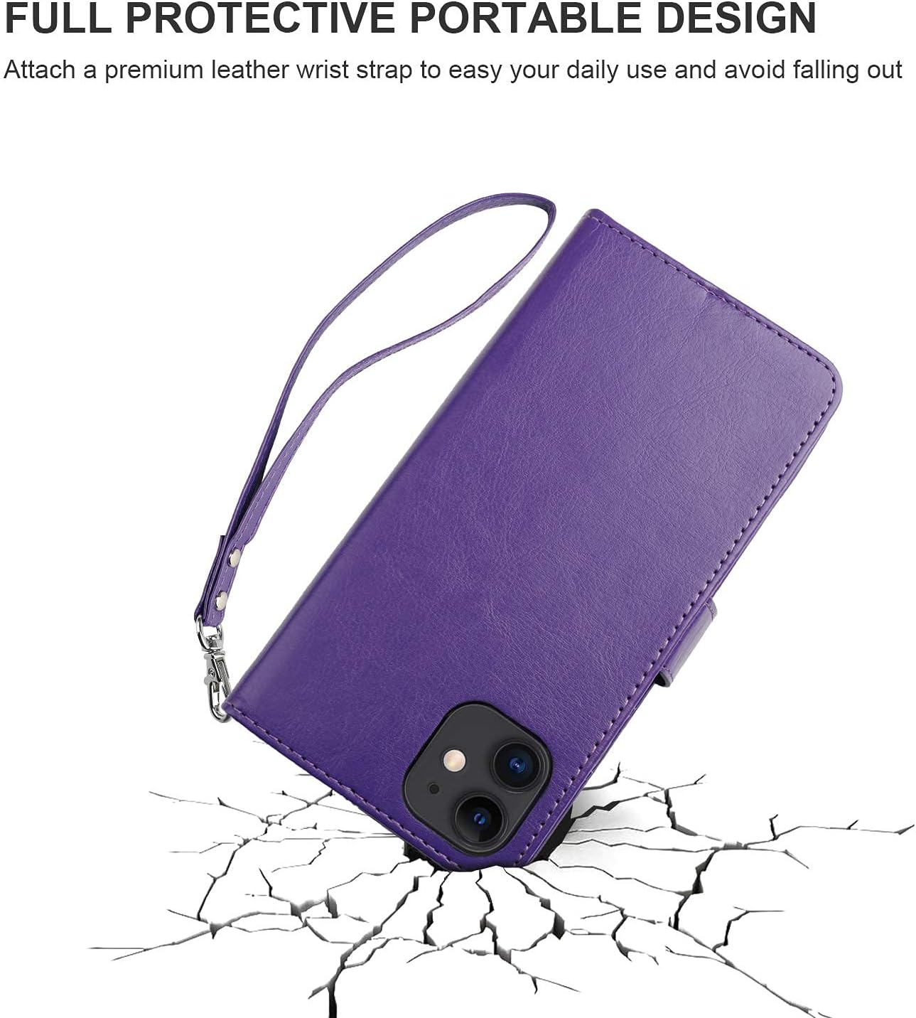 Bocasal Compatible with iPhone 12 Mini Wallet Case with Card Holder PU Leather Magnetic Detachable Kickstand Shockproof Wrist Strap Removable Flip Cover (Purple)