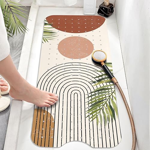 Miniatura 6 de Tapete de bañera antideslizante, tapete de baño bohemio para bañera, tapete de ducha extra largo con ventosas y agujeros de drenaje para niños