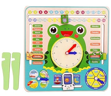 Chocozone 7 in 1 Multi Functional Wooden Calender Clock with Sliders Preschool Educational Toy Learning Toys for 3 Years Old Kids