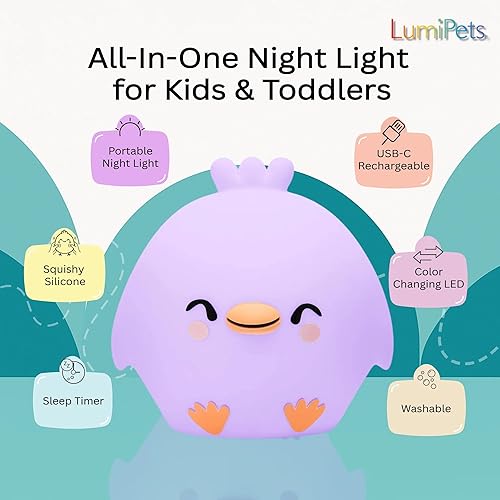 Miniatura 104 de Lumipets Benny The Bear - Luz nocturna de silicona blanda para niños Bonita luz nocturna con control remoto y control táctil para niñas y niños