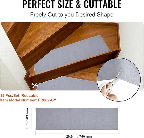 Miniatura 7 de VEVOR Alfombra antideslizante para escaleras, 8 x 30 pulgadas, camino de escalera interior para peldaños de madera, alfombras antideslizantes para