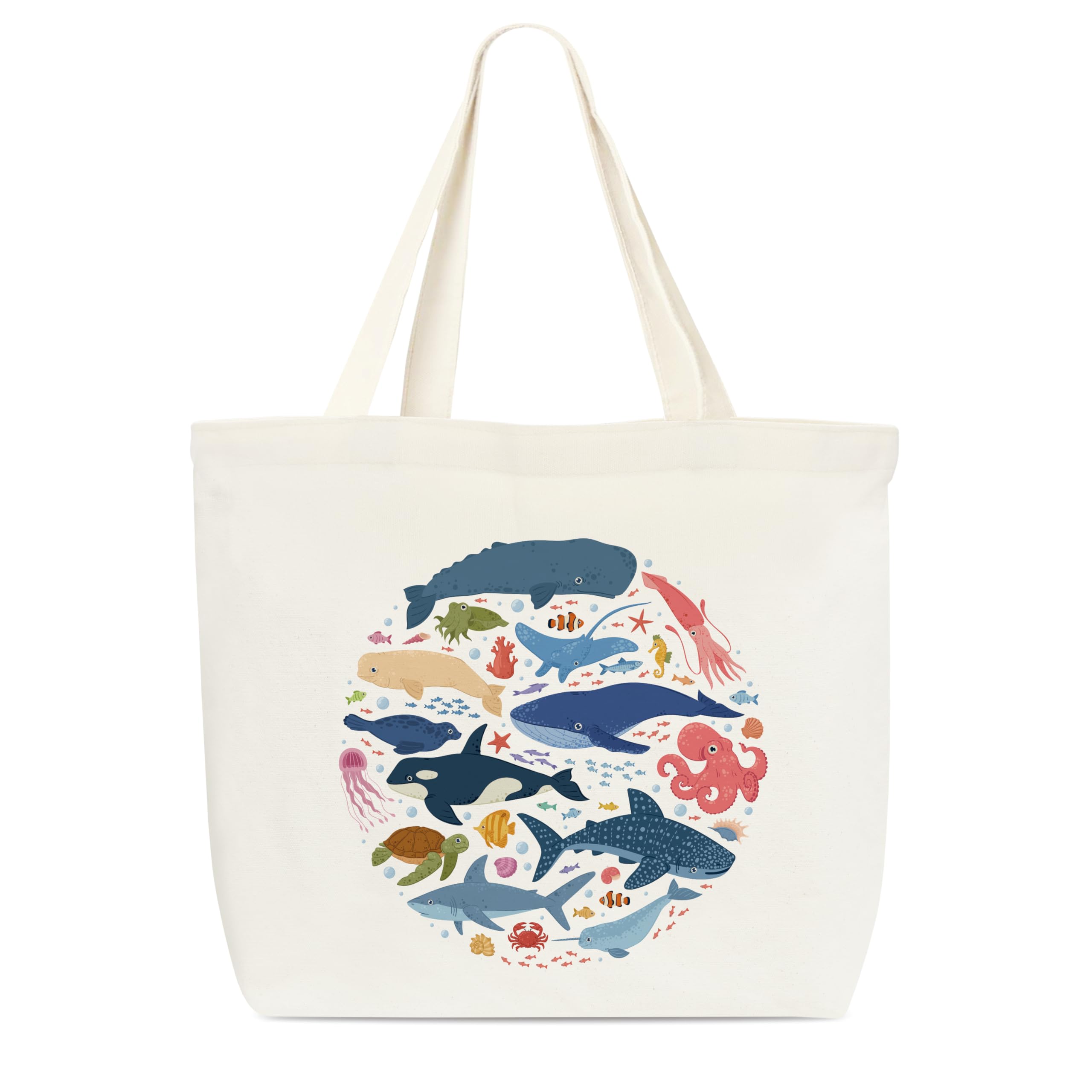 Dr.Baner Canvas Tote Bag, Book Tote Bags, Ocean Animals Tote Bag,Ocean Lovers Gift, Funny Library Tote, Reusable Grocery Shopping Bag, Library