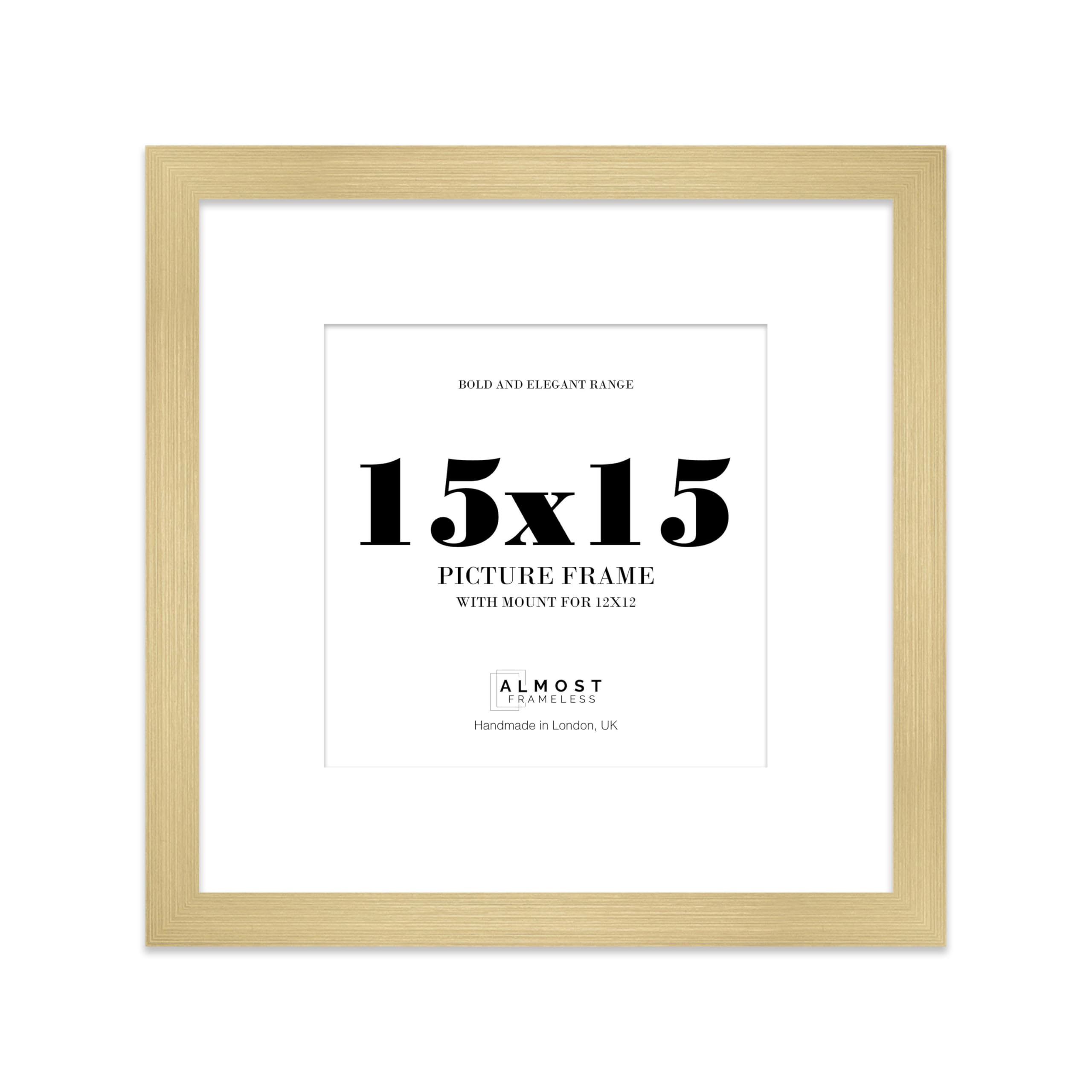 15x15" Gold Square Frame With Mount for 12x12" Pictures 28mm Edge Frame Display with Wall Hooks, 1 Pack