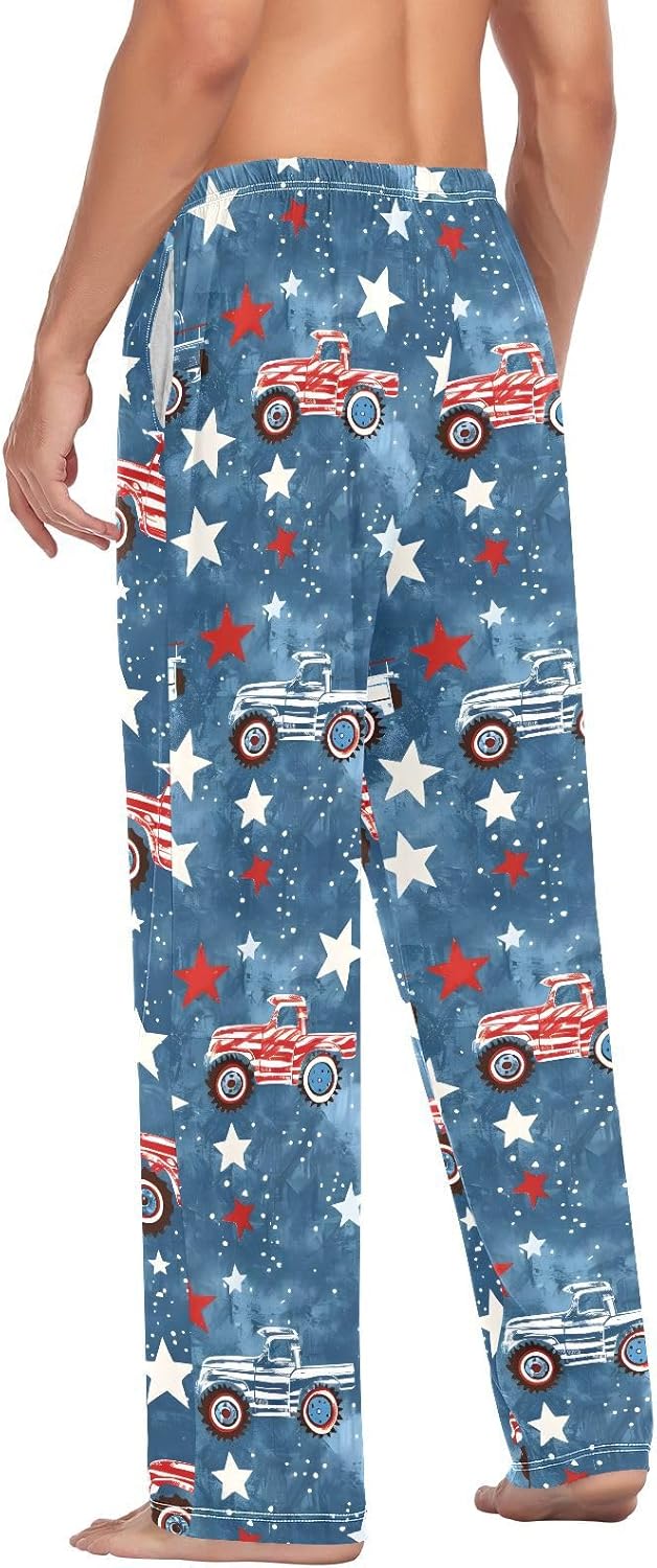 ALAZA Monster Truck Stars Men's Pajama Pants Men Cotton Pajama Bottoms with Pockets, S