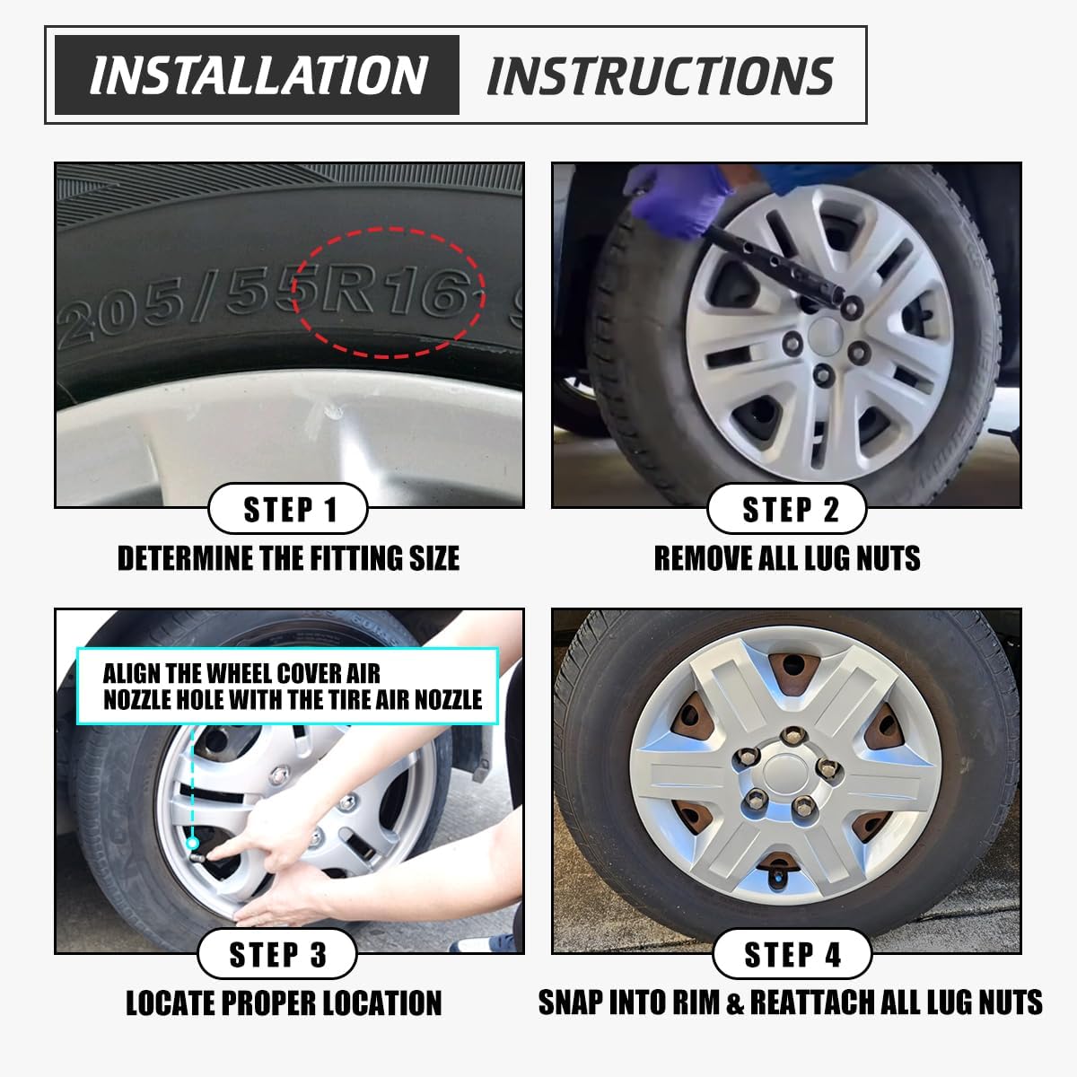 Hubcaps 16 Inch Wheel Covers Fit for Dodge Grand Caravan 2008-2016 / Chrysler Town & Country 2008-2010, R16 Hub Caps Wheel Rims Covers Bolt-On Car, Set of 4, ABS & PC Material (Lacquer)