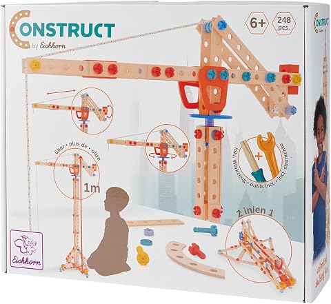 Eichhorn Construct Gru – 248 pezzi giocattolo da costruzione 2 in 1 per promuovere le capacità motorie e la...