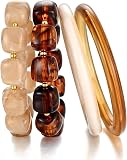 FAXHION Stackable Stretch Beaded Bracelet Set Tan in Tan