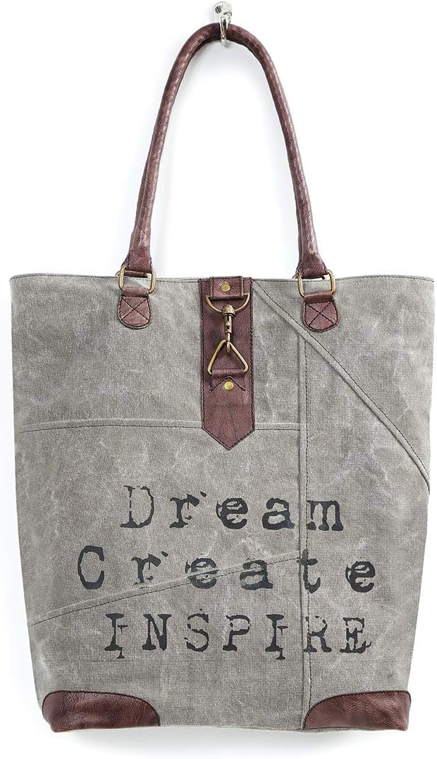 Mona B. Women's Vintage Sunflower Canvas Tote Bag - Upcycled With Vegan Leather Trim, Crossbody Strap