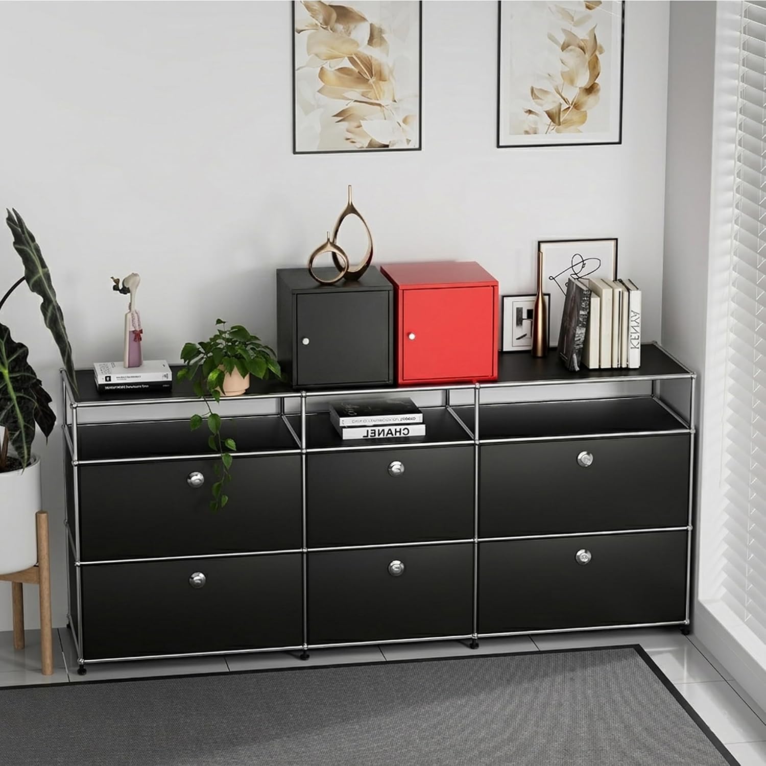 Cube Storage Organizer, 11" x 11" x 11" Mini Aesthetic Metal Storage Cabinet with Door, Small Steel Cabinet for Desk, Stackable Modular Storage Bin for Office, Home