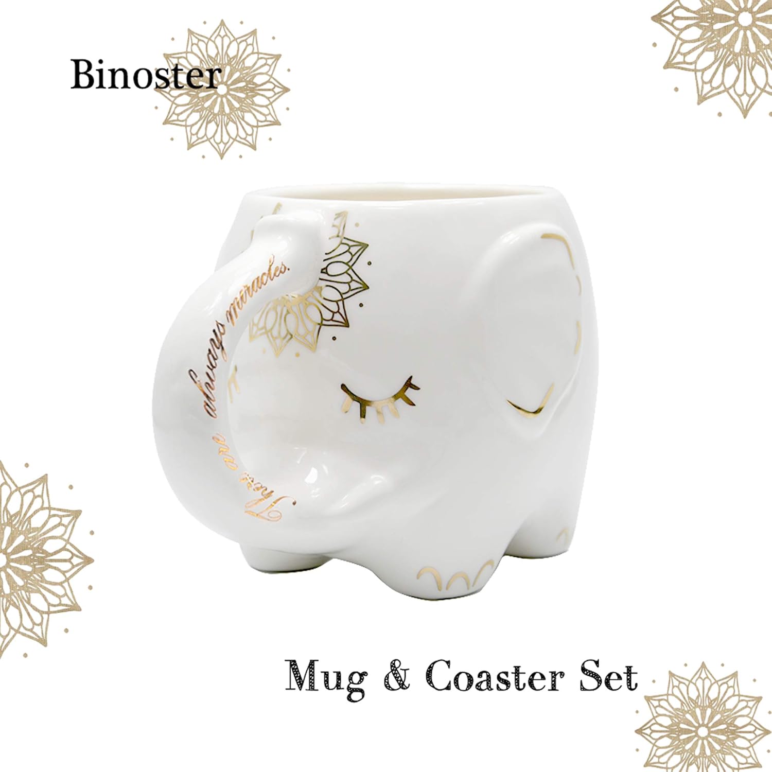 50% оƒƒ Dіѕсоunt White Elephant Mug with Coaster Cute Mugs Tea Cup Coffee Mug Gifts for Women Ideas 14oz