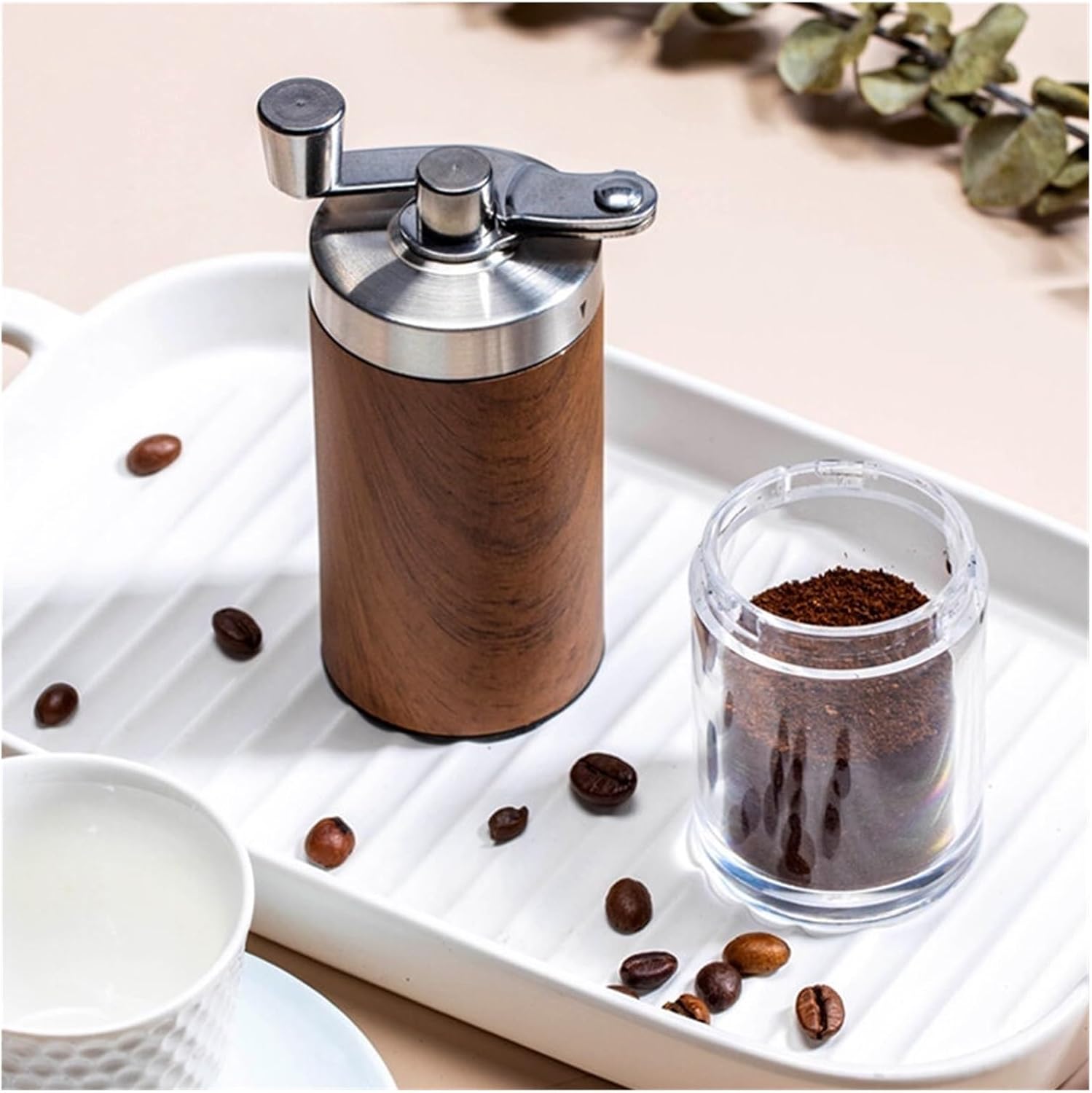 Manual Coffee Bean Grinder Portable Stainless Steel Crank Handle Core Kitchen Tool(White)