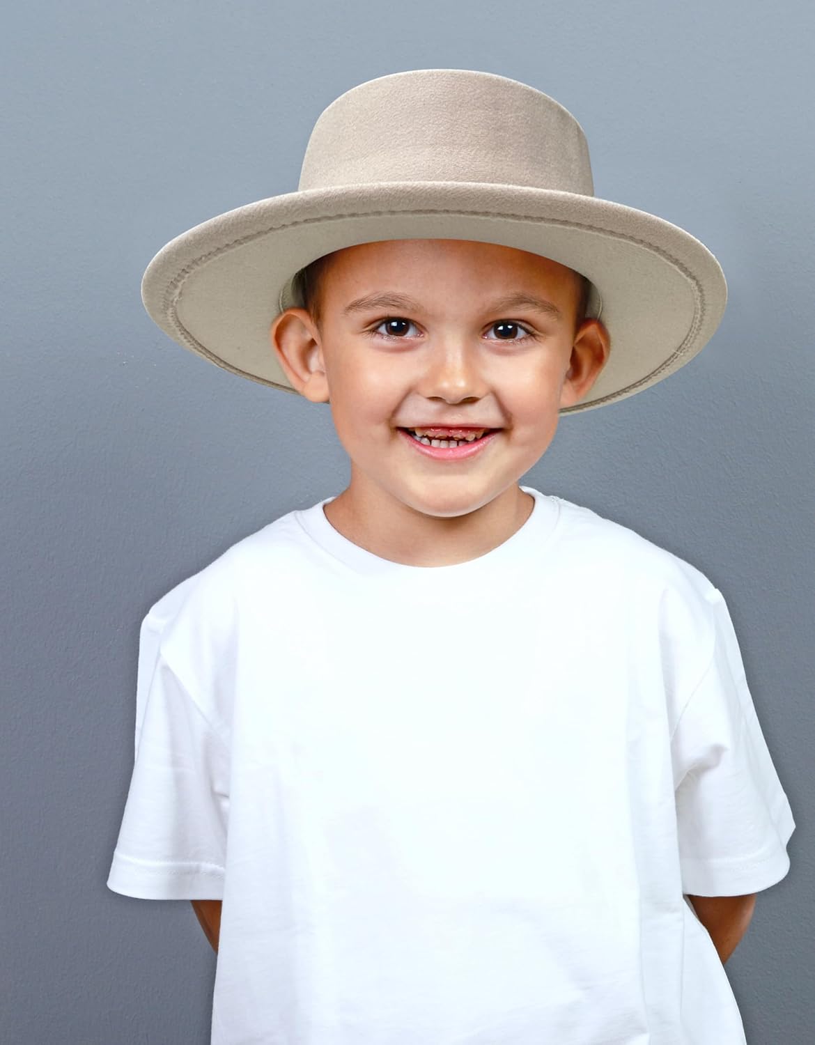 Jastore Kids Girls Felt Fedora Hat Boater Hat Toddler Classic Wide Brim Panama Hat with Belt Buckle - Image 6