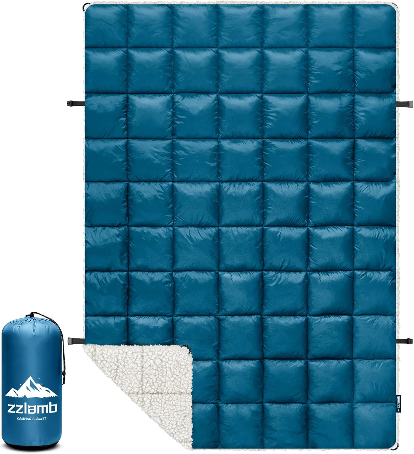 zzlamb Outdoor Camping Blanket with Sherpa Lining,Puffy Thick Camp Quilt for Sleeping,Packable Warm Wearable Fleece Blankets for Cold Weather,Traveling,Backpacking,Picnics,Beach,Stadium 52x75in