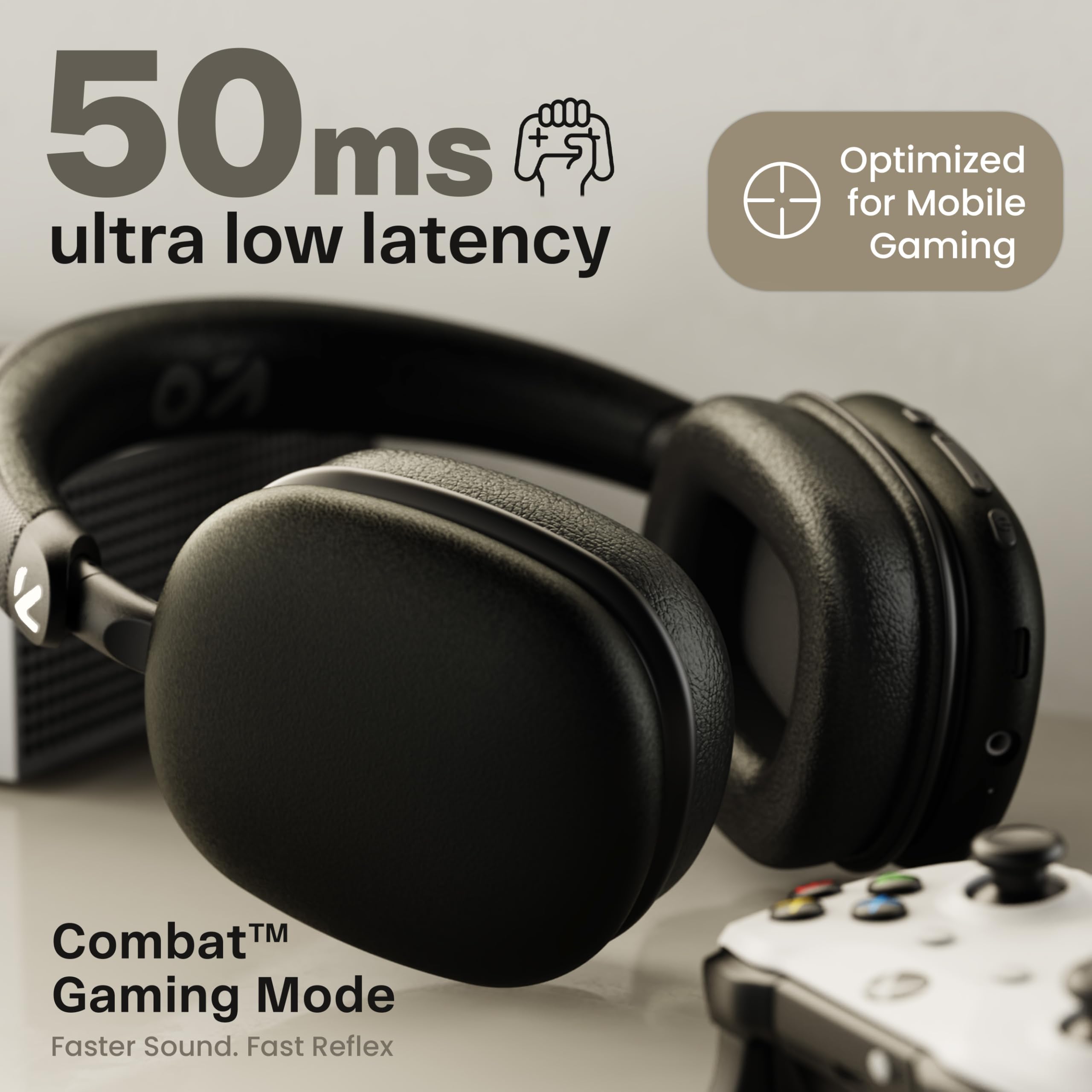 GOBOULT Fluid X Headphones Bluetooth Wireless with 60H Playtime, 40mm Drivers, Zen ENC Mic, Type-C Charging, Combat™ Gaming, BTv 5.4, Headphones Wireless with mic (Jet Black) — Amazon image 5