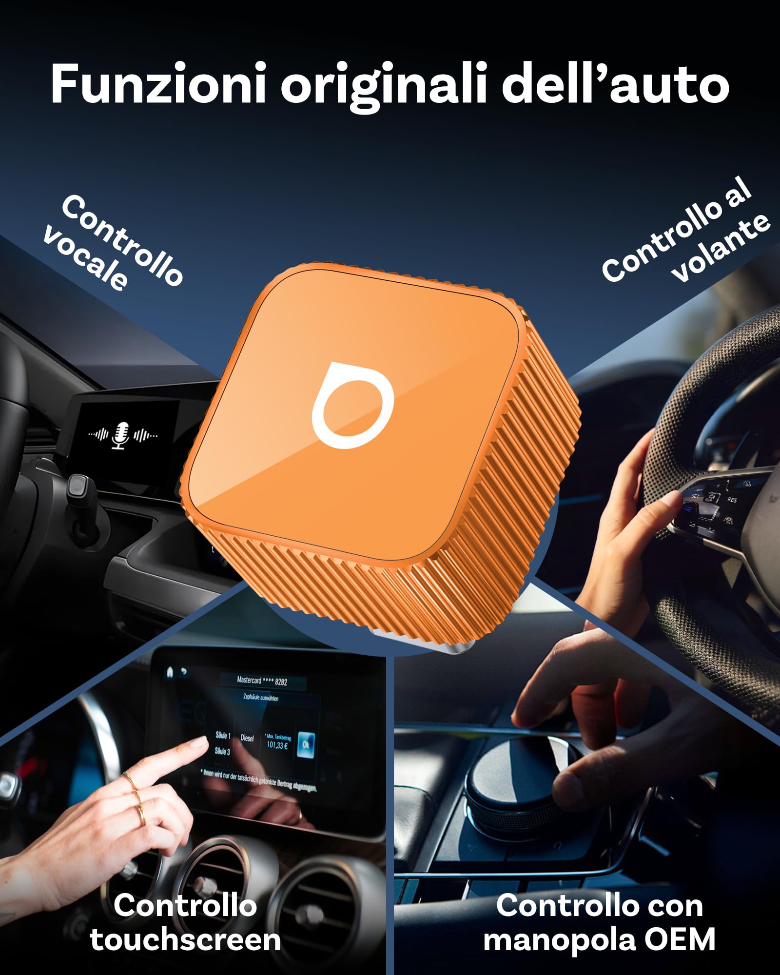 OTTOCAST Mini Slim 2026 Version, Adattatore Wireless CarPlay & Android Auto, Converti CarPlay/Android Auto da cablato a wireless, Dongle USB‑C Compatto, Cube arancione