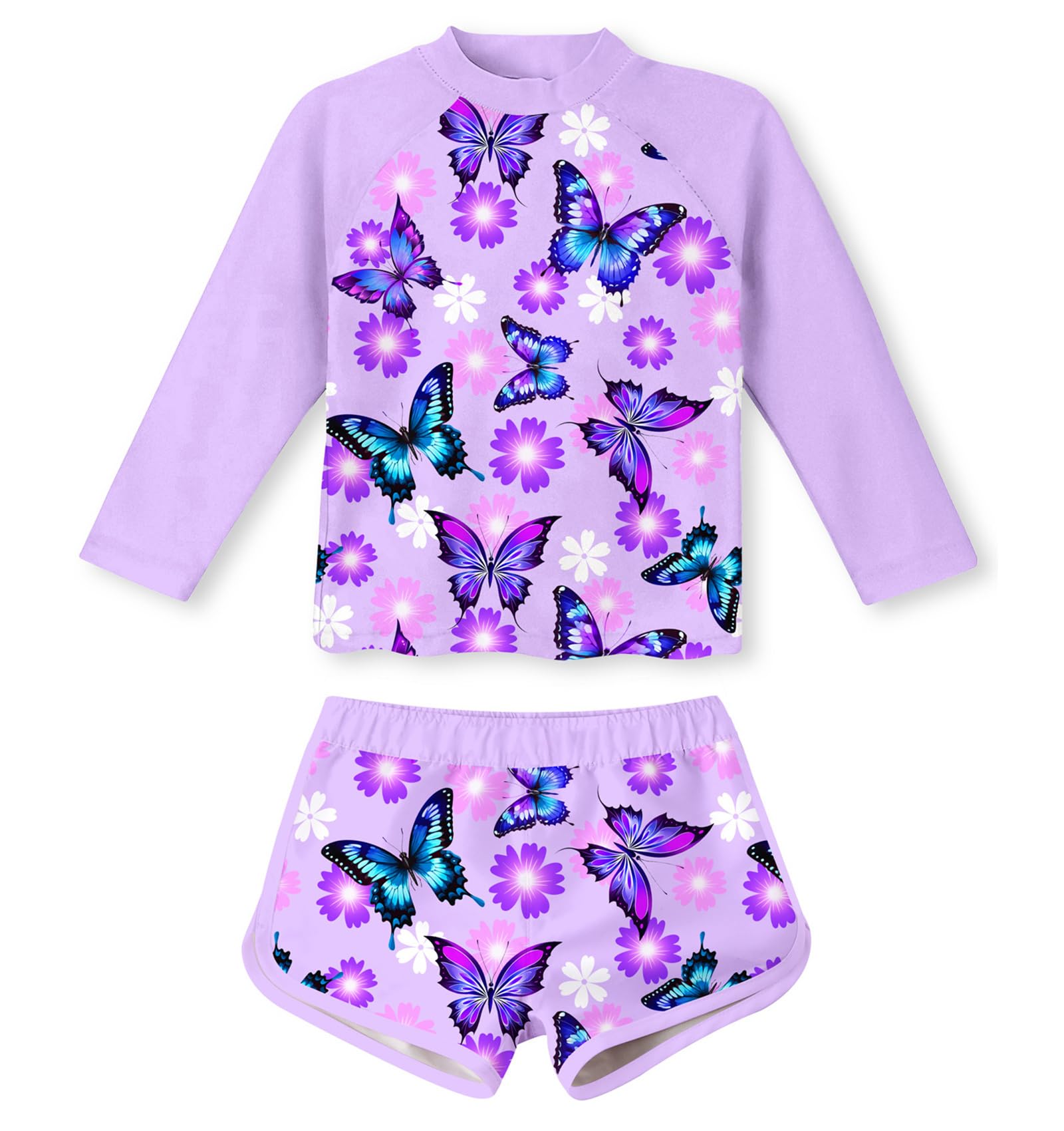 ALISISTER Girls Swimming Costume Kids Zweiteilige Langarm Badeanzug UPF50 Schutz Schwimmset für Mädchen Kinderbadeanzug 4 10 Jahre