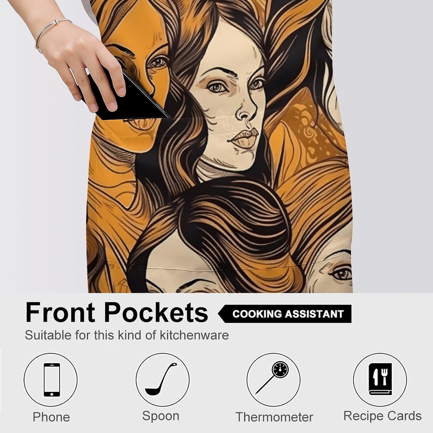 Female Face Apron for Cooking Kitchen Chef Aprons with Pockets Unisex Professional Adjustable Bib Aprons Restaurant Waterdrop Resistant Apron for Men Women Waiter