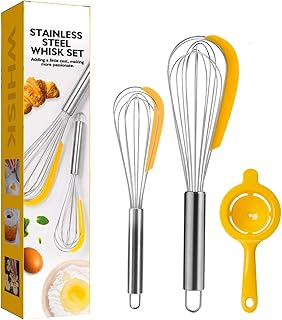 NVTED 2PCS Whisk Set with Egg Separator, Stainless Steel Kitchen Balloon Whisk Set with silicone scraper for Blending, Whi...