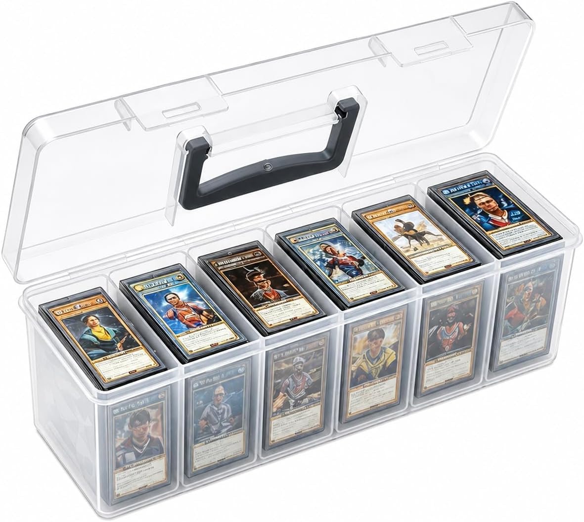 Trading Card Storage Box with 6 Individual Card Cases plastic TRADING cards storage box Portable Trading Card STORAGE Boxs with Handle, Large Capacity Clear Card Organizer Case