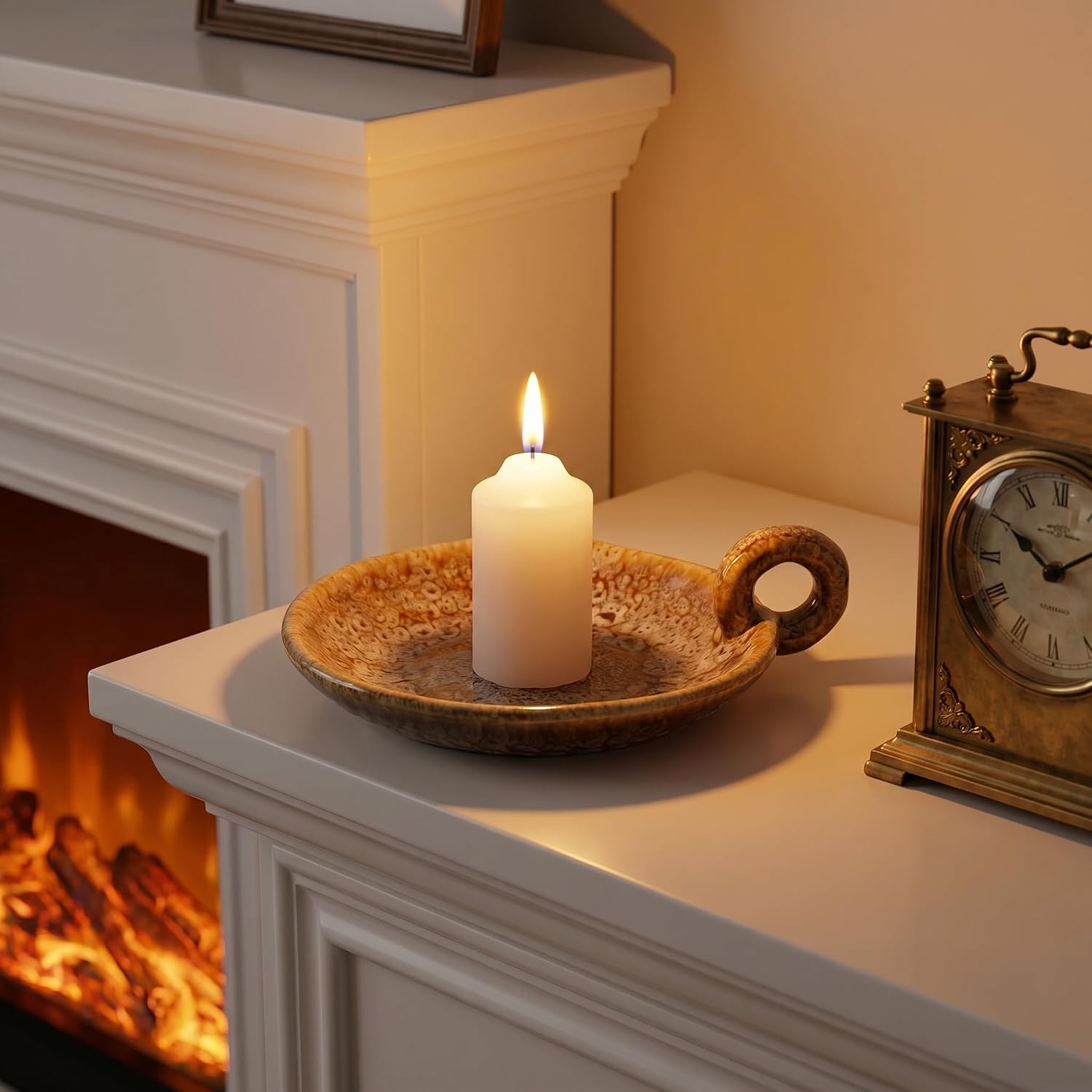 Ceramic Candle Tray with Handle 4.73in