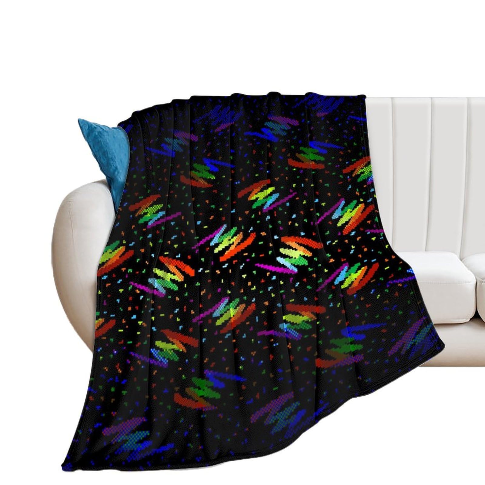 Couverture Polaire Noir Coloré Chaude pour Grand Canapé et Lit Adulte