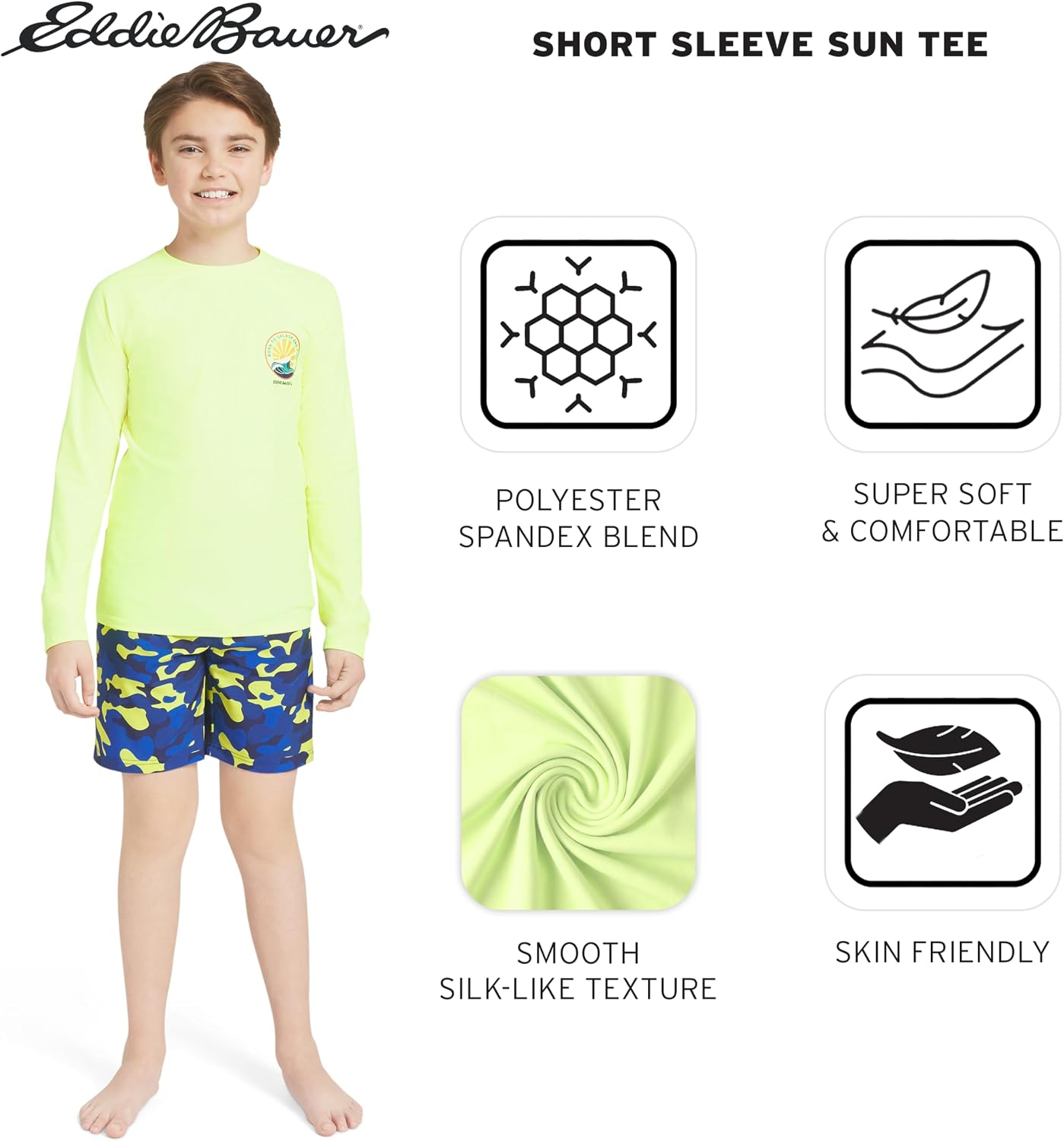 Eddie Bauer Boys' Swim UPF 50+ Long Sleeve Sun Tee Rash Guard Shirt