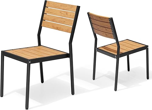 Pellebant Juego de 2 sillas de comedor apilables para exteriores, sillas de patio de aluminio con reposabrazos, para todo tipo de clima, para
