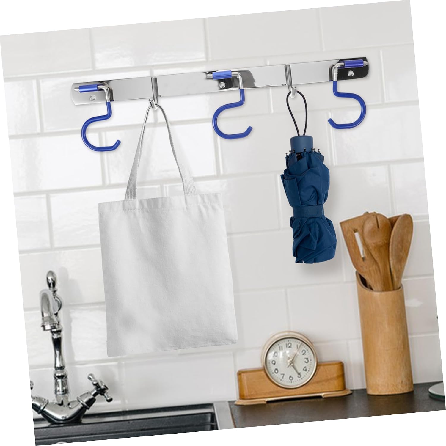 Versatile Wall Hooks Stainless Steel Space Saving Hanging Rack for Towels Mops Keys No Drill Wall Mounted Organizer for Home Bathroom Kitchen Garage Storage
