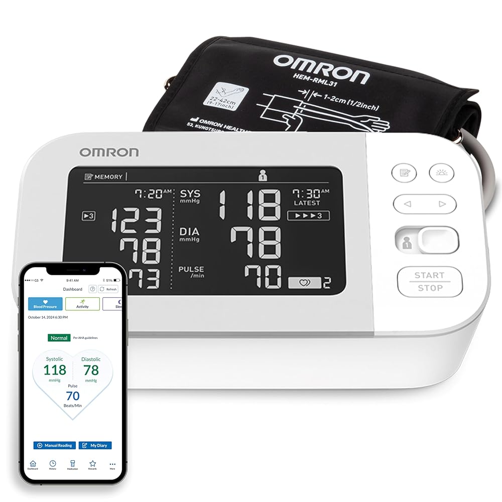 OMRON Platinum Blood Pressure Monitor, Upper Arm Cuff, Digital Bluetooth Blood Pressure Machine, Stores Up To 200 Readings for Two Users (100 readings each)