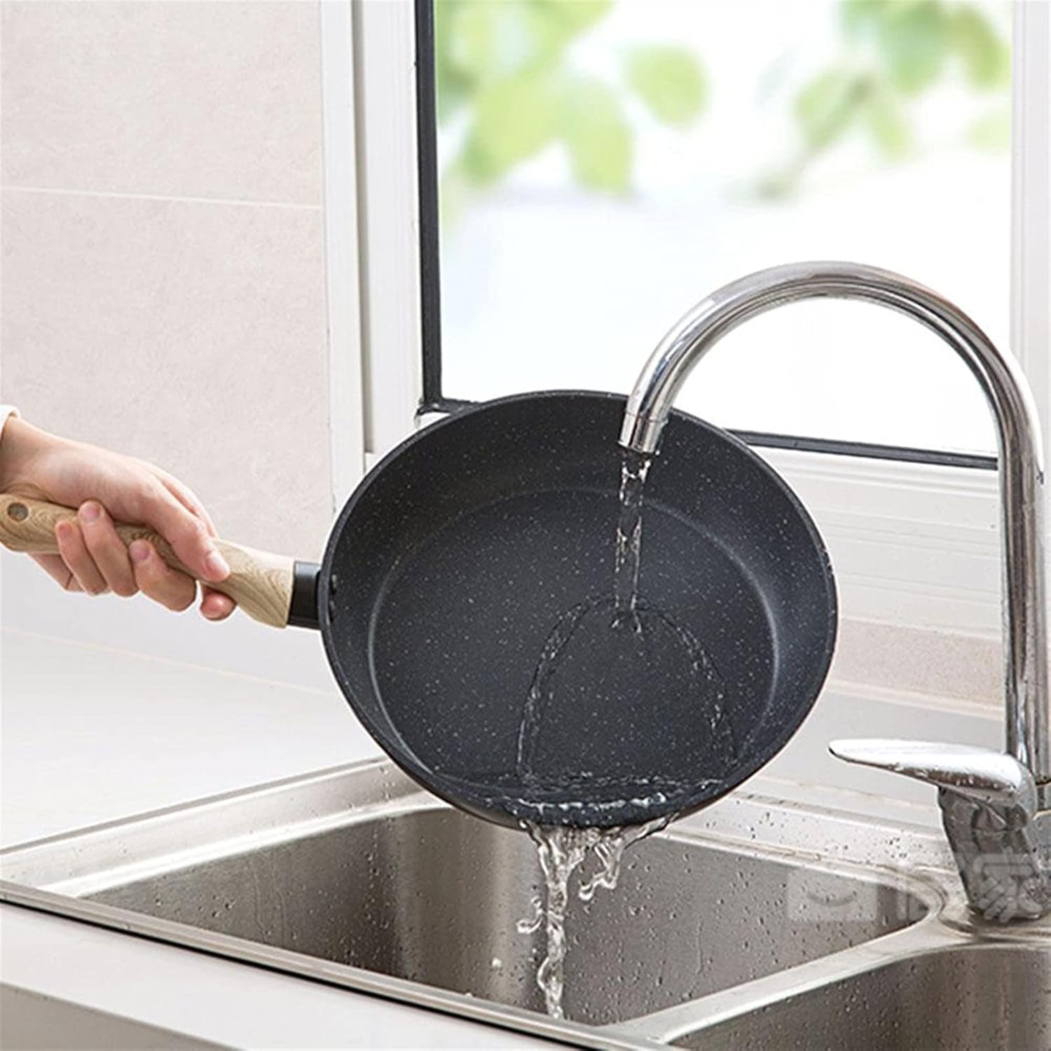 Saucepan Wooden Handle Frying Pan Maifan Saucepan Non- Stick Pan Cooking Pot Tray Wok Marble Stone Anti- die Casting Pan Dishwasher (Color : 16cm)