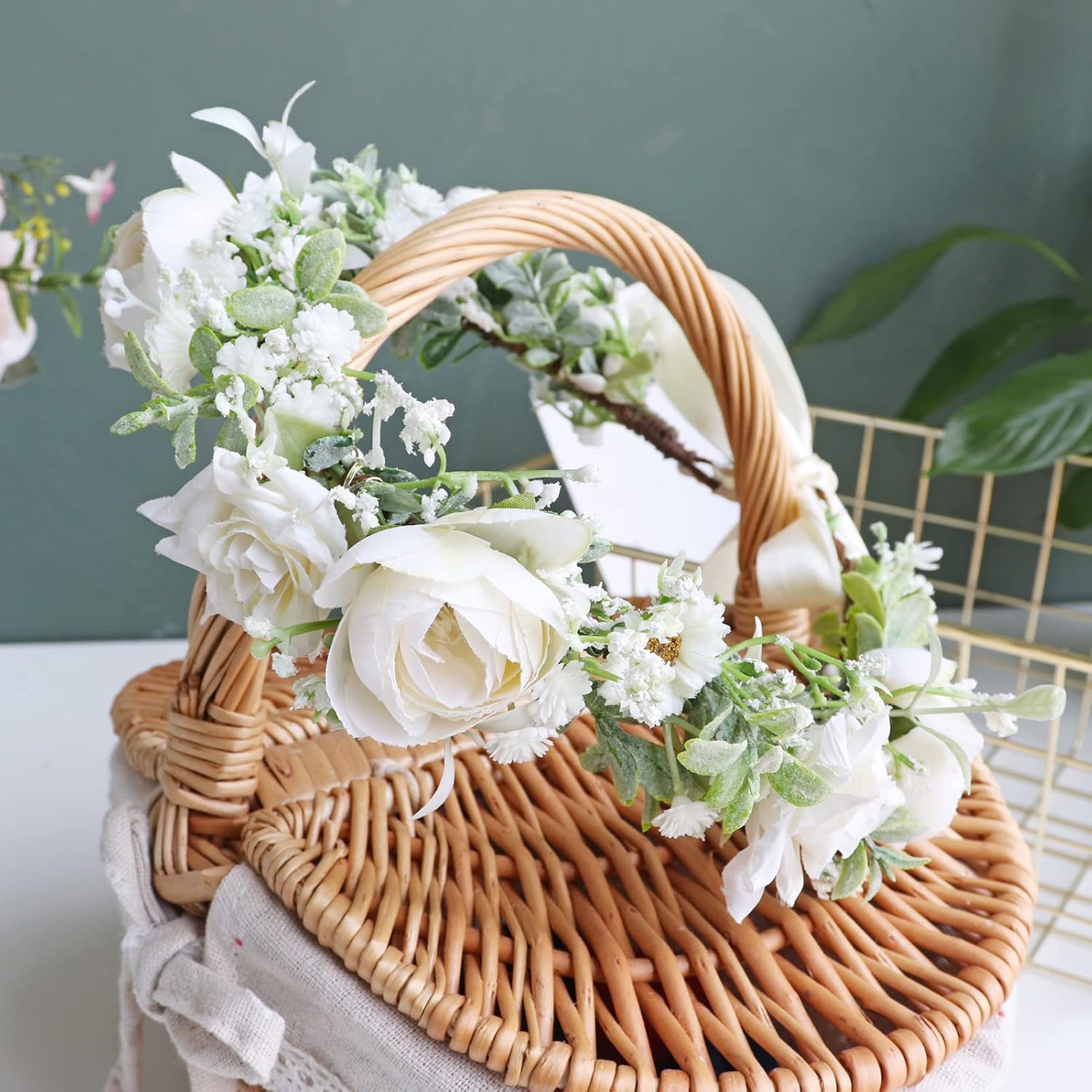 Vivivalue Fairy Flower Crown White Floral Headband Elf Headpiece for Women Princess Wedding Bridal Shower Cosplay Renaissance Photo Prop - Image 3