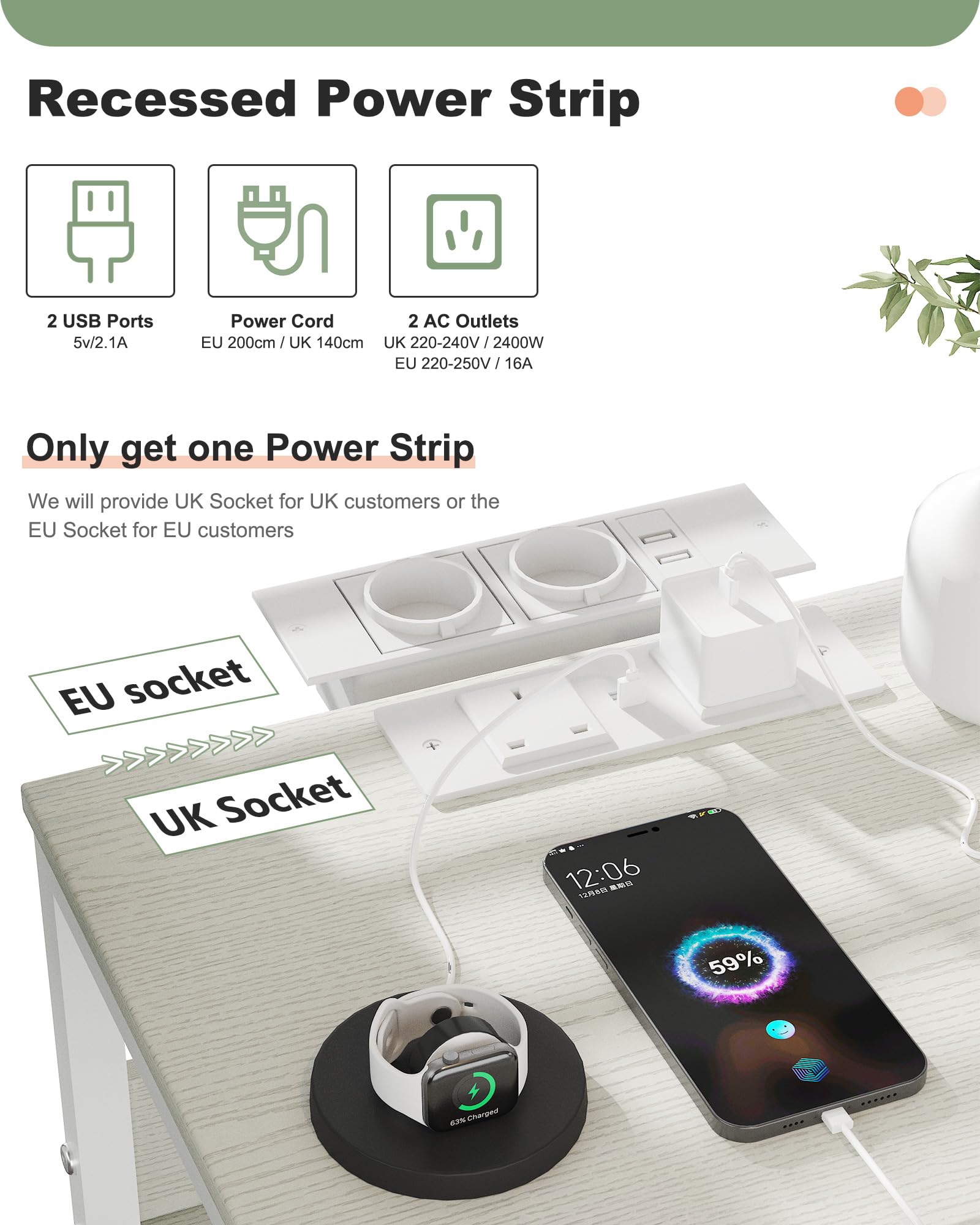 Lutown-Teen Comodini con Prese e Porte USB, 4 Ruote, Tavolini Camera da Letto con 2 Cassetti in Tessuto e Scomparto Aperto, Comodino con Stazione di Ricarica per Soggiorno, Bianco
