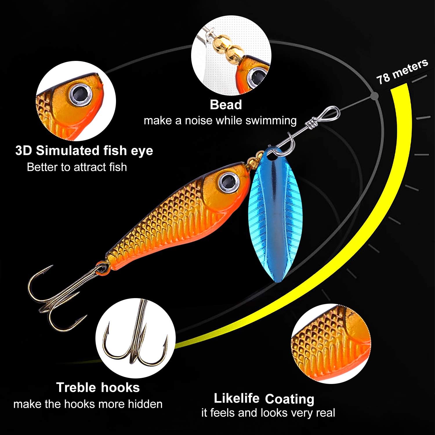 TOPFORT Fishing Accessories Kit, 20 Spinner Lures, Hooks, Weights, Bag, photo 4 of 8