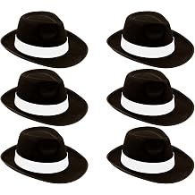 6 x Gangster Hats   Adults Black Trilby Hat with White Band   Mens 1940s Mafia Detective Costume Accessories   Al Capone Fancy Dress Private Investigator Accessory   Multipack Gangster Hats for Men