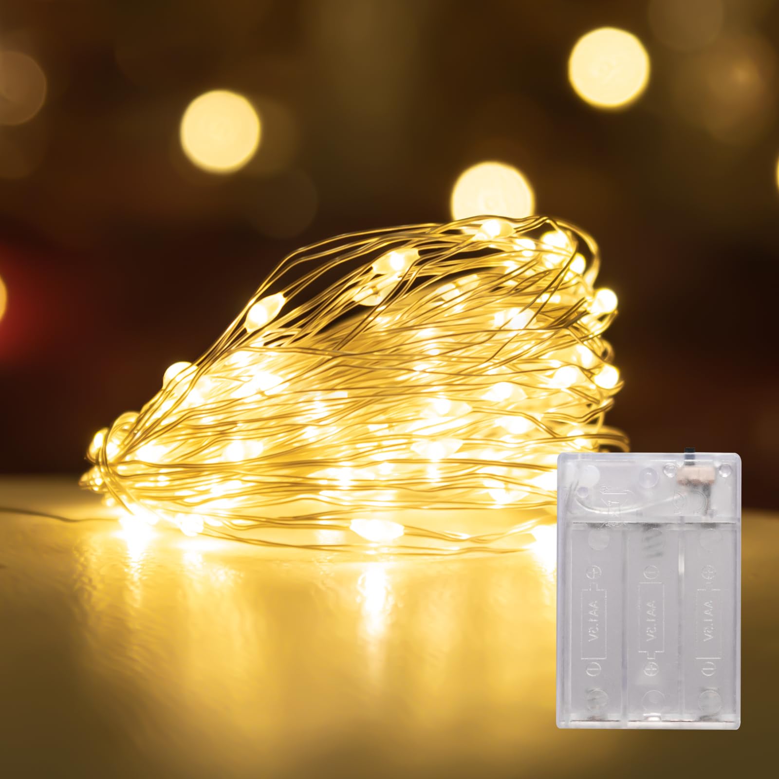 LEECOCO Cadena de luces micro LED, 5 m, 50 ledes, funciona con pilas, para Navidad, bodas, fiestas, dormitorios, decoración de árboles, alambre flexible para decoración de interiores y exteriores