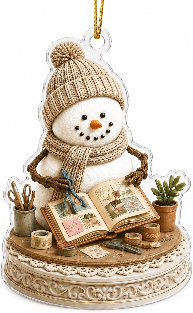 Personalized Snowman Hobbies Scrapbooking Christmas 2D Flat Acrylic Ornament, Gift for Scrapbookers