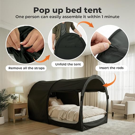 Dream Tents Bed Mosquito Net Bed Tulle, Shelter Cabin, Indoor Privacy and Warm, Breathable Easy to Install Mosquito Net Twin Size, For Child and Adult, Patent Expected (Not Included in Mattress)