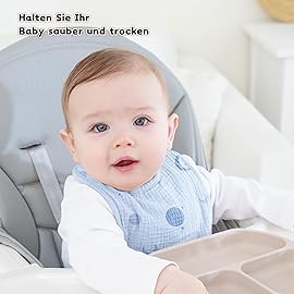 Susurration Muslin Baby Drool Bibs 6Pack Soft Square Adjustable Baby Bandana Bibs for Unisex Girls & Boys (Blue Stars)