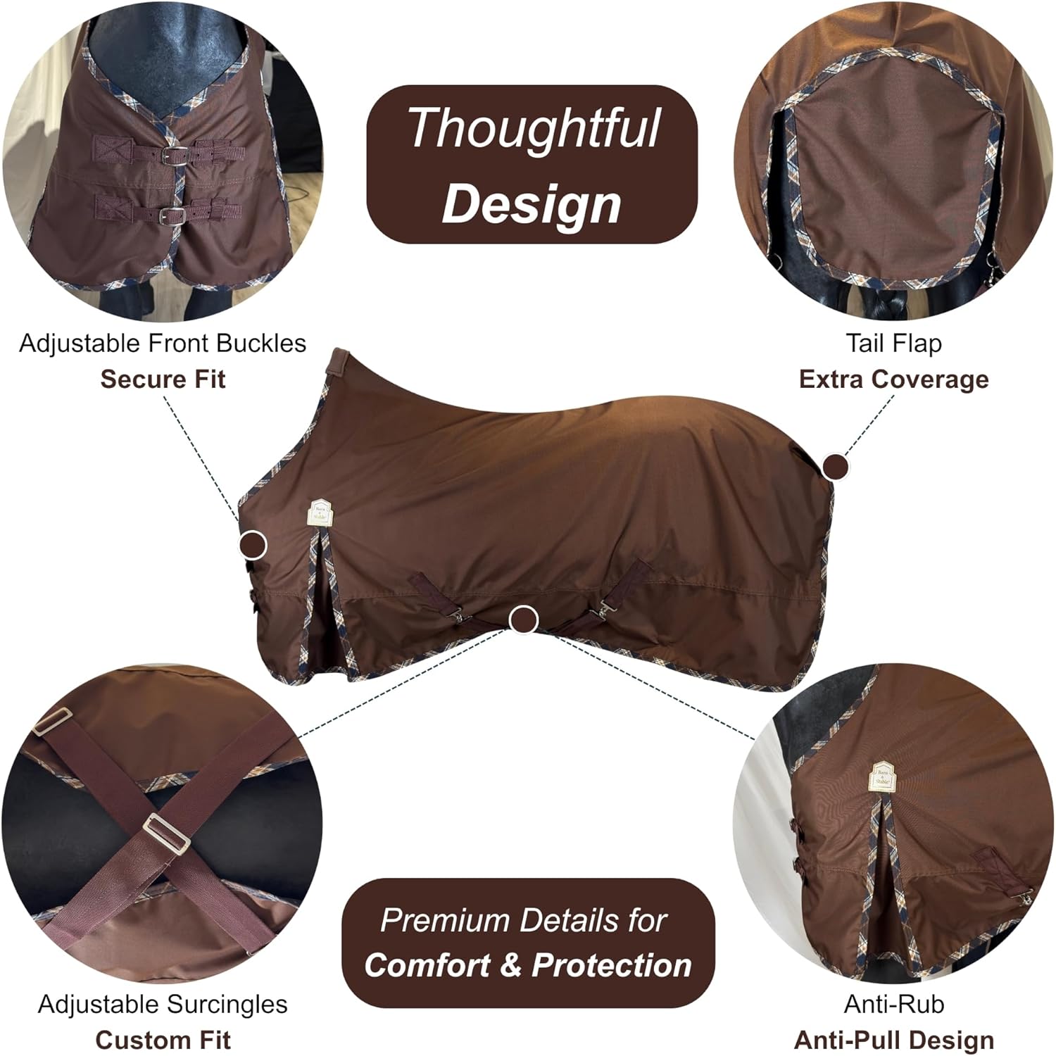 BARN & STABLE 600D Ripstop Lightweight Horse Turnout Sheet No Fill,Water-Resistant & Breathable Horse Blanket for Spring and Mild Weather, with Anti-Rub Fleece Withers