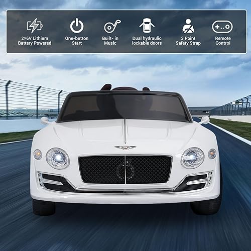 Miniatura 2 de Vehículos eléctricos Bentley con licencia de 12 V con control remoto para padres, faros, MP3, puerto USB, bocina y puertas dobles, para niños y niñas