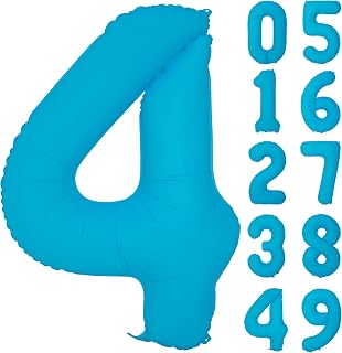 40 IN Blue Birthday Number 4 Balloons Fluorescent Blue Balloon Helium Foil Balloons For 4nd Boys Girls Birthday Wedding Baby Shower Fluorescent Party Decorations Supplies 4