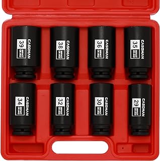 CASOMAN 1/2-Inch Drive Deep Spindle Axle Nut Impact Socket Set,12 Point, Metric, CR-MO, 29,30 32 34 35,36,38,39mm 8 Piece 1/2" Heavy Duty Impact Socket Set